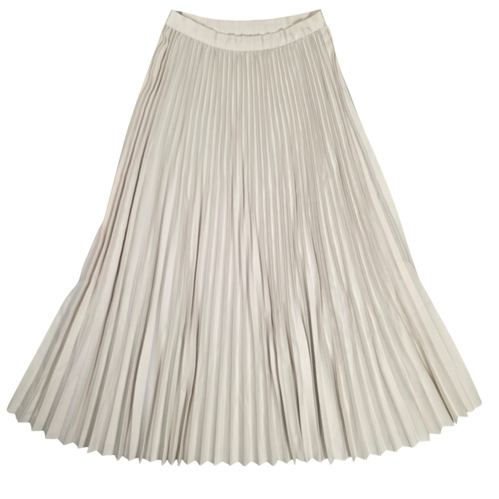Pleated Maxi Skirt Accordion High Waist Women Cream GOOD Flowy See Measurements